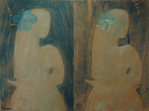 Two blue hibiscus-76 x102 cm